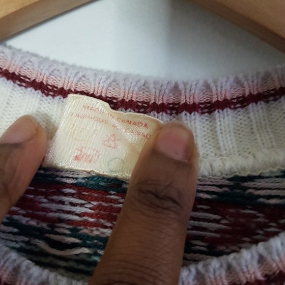 1980s Festive Beige Colorful Ski Sweater, Lightweight Zephyr Sweater Size M - Picture 7 of 10